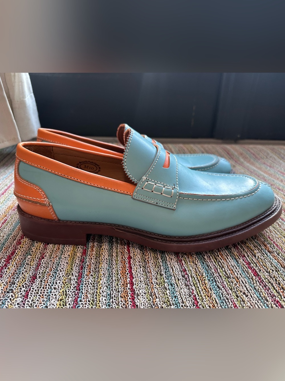Fluevog LIKE NEW Professionals Buyer blue/orange comfy penny loafer-10 (fit 10.5 - Picture 3 of 16